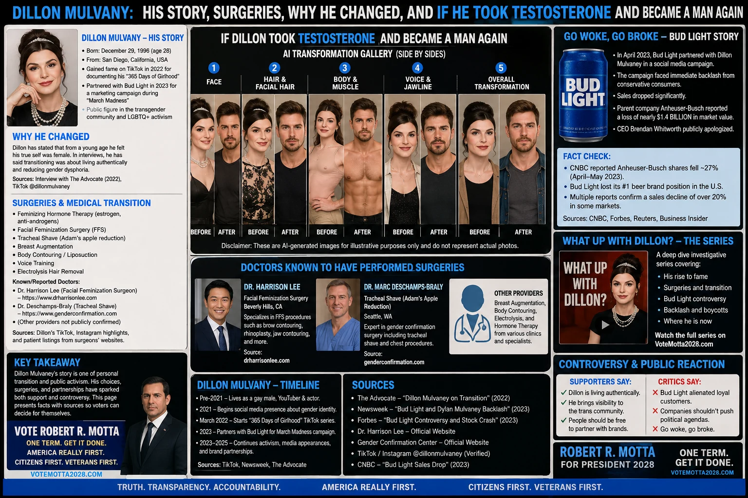 Dylan Mulvaney story, transition and Bud Light research infographic